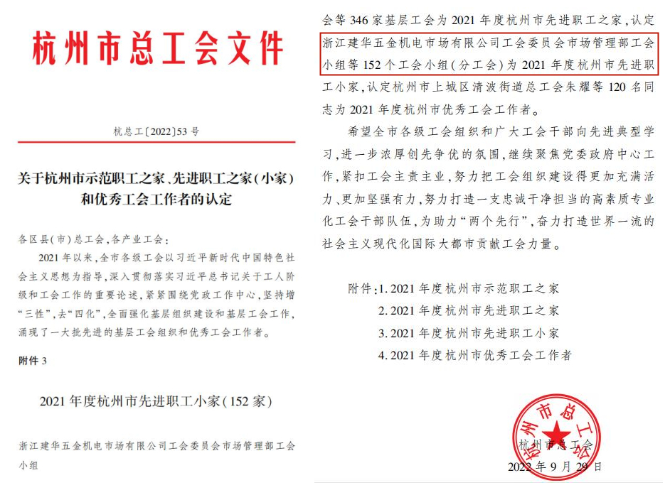 mg冰球突破市场治理部工会幼组荣获“荆门市先进职 工幼家”称号